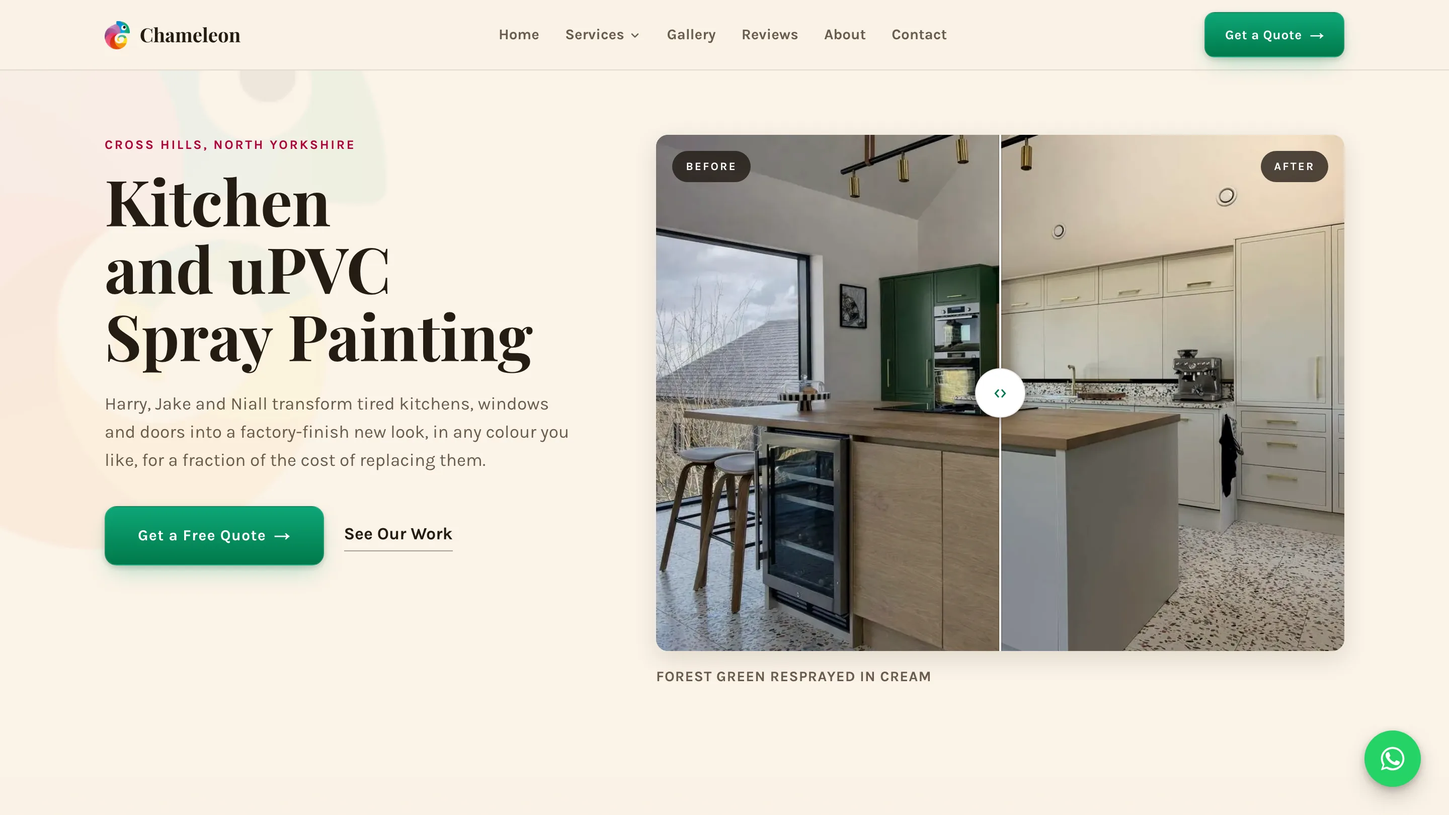 Chameleon Spray Painting Co. website built by Nimble Dingo, kitchen and uPVC respraying in North Yorkshire