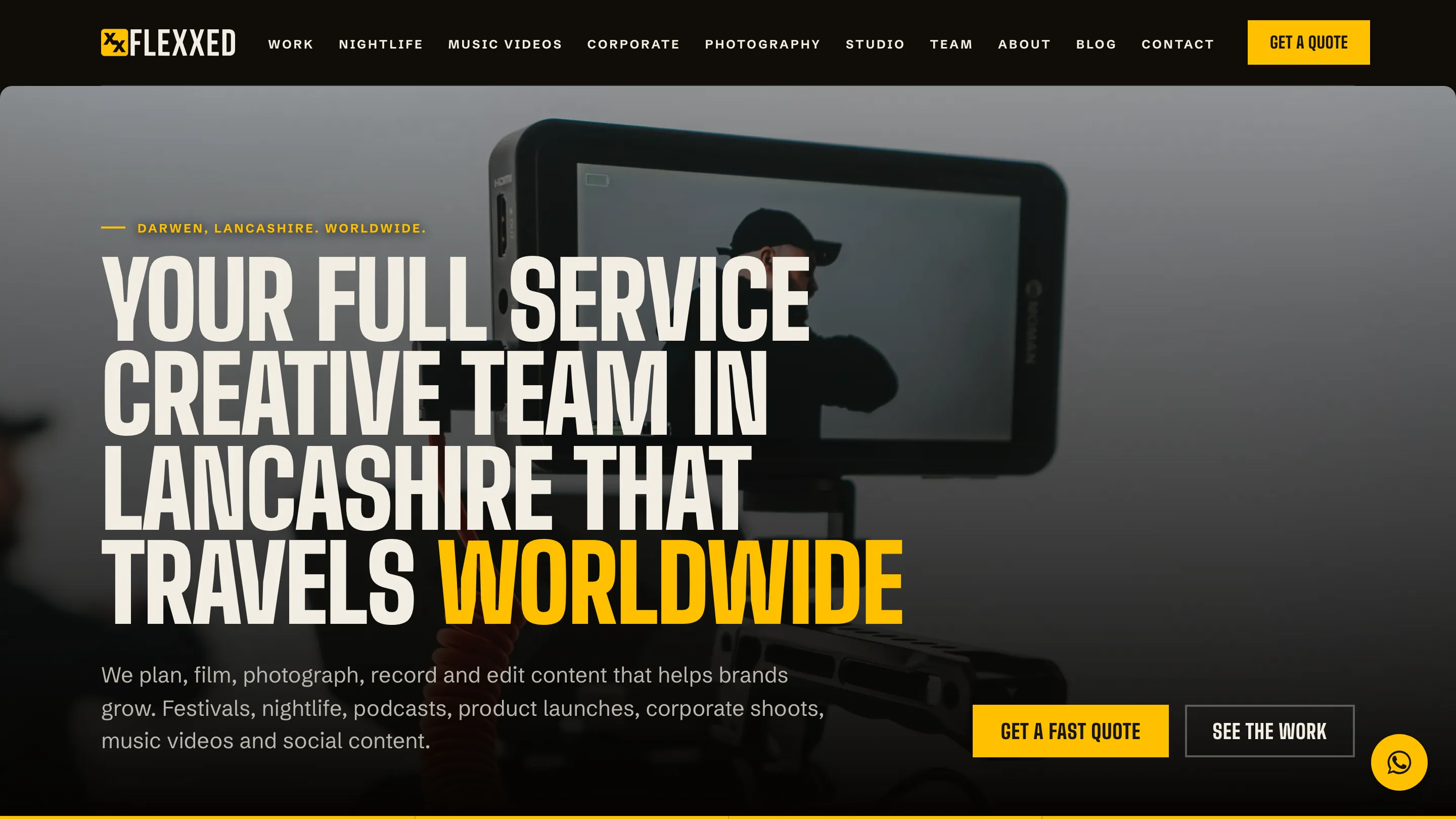 Flexxed website homepage, a creative team in Lancashire that travels worldwide