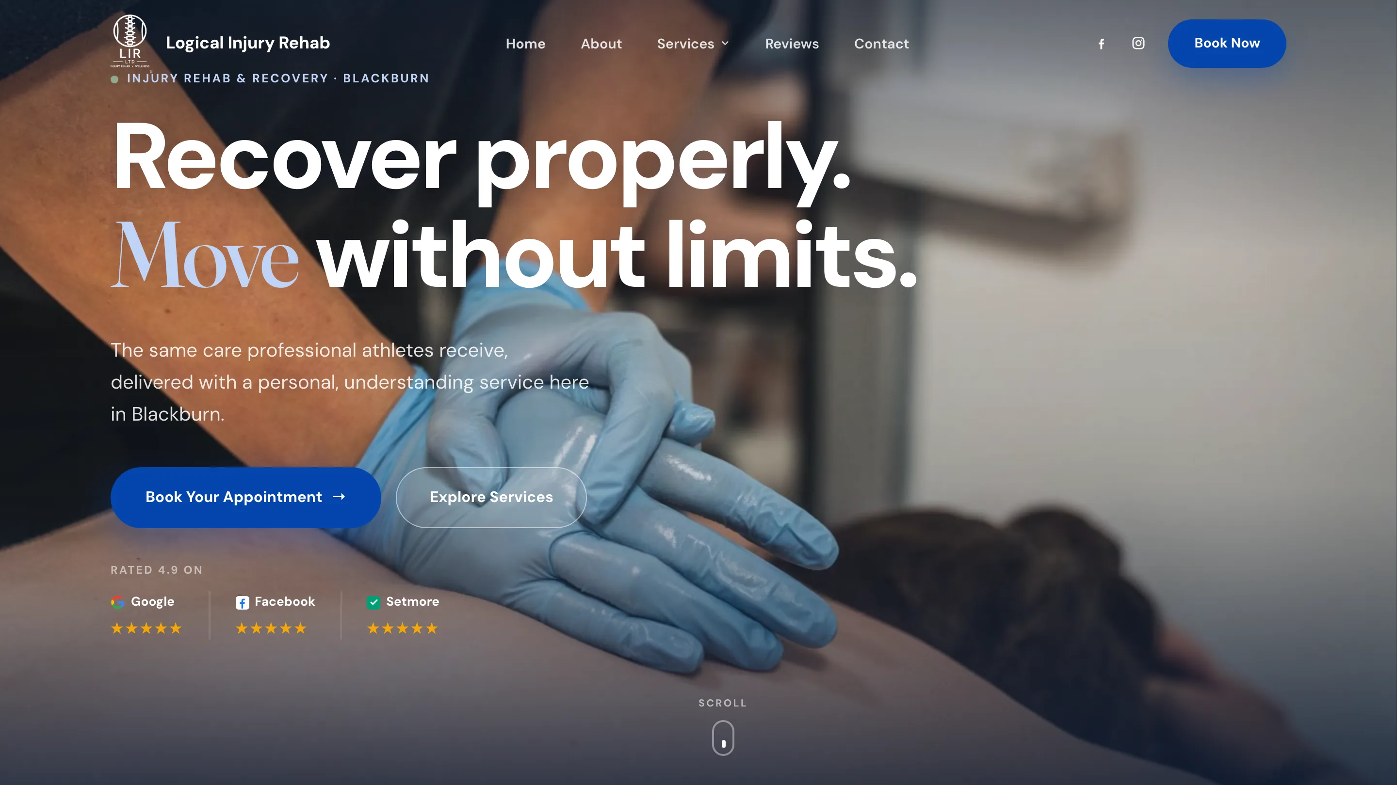 Logical Injury Rehab website built by Nimble Dingo, injury rehabilitation clinic in Blackburn