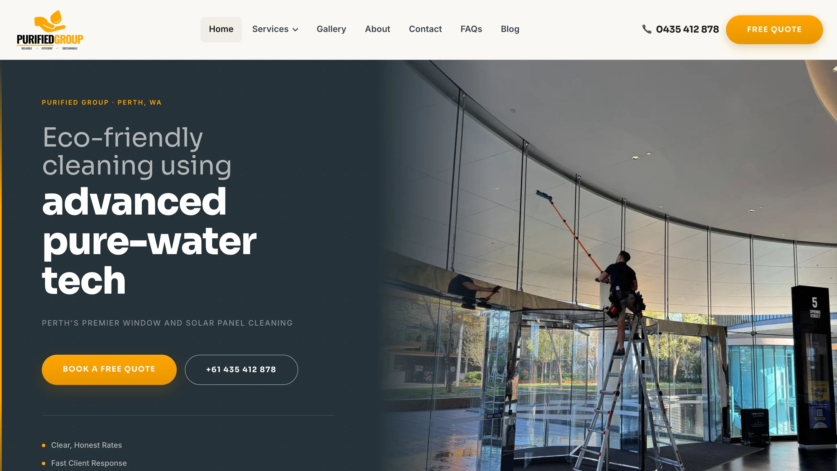 Purified Group solar panel cleaning Perth website built by Nimble Dingo